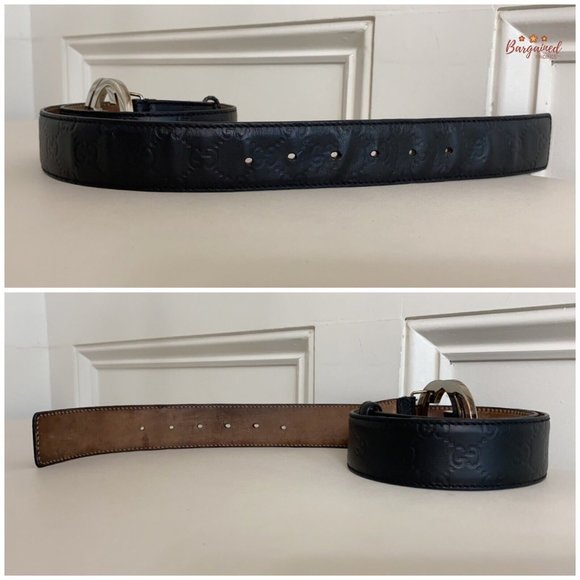Authentic Gucci Black Guccissima Leather Silver Interlocking G Buckle Belt 95/38 - Picture 11 of 13